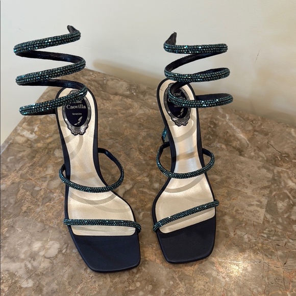 Rene Caovilla 85” Midnight Blue Jewel sandals Cleo /Heel